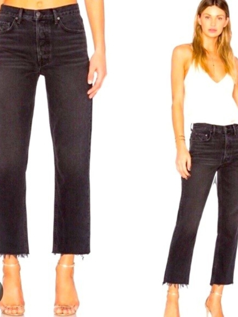 GRLFRND Black High-Rise Cropped Straight Jeans